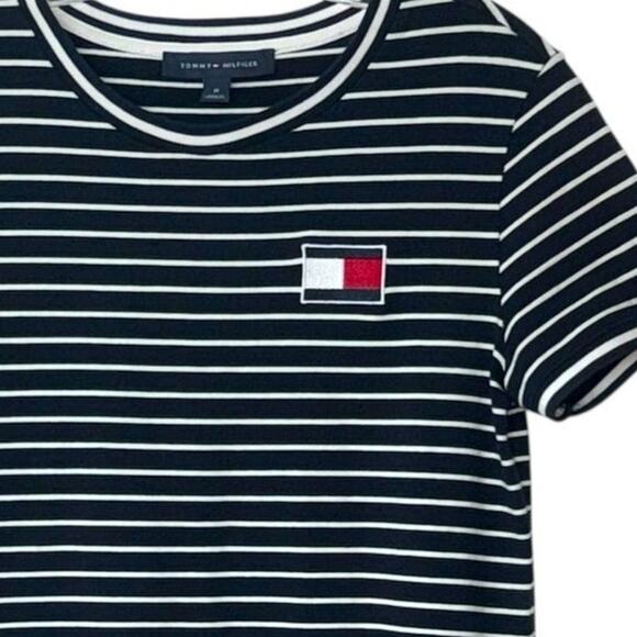 Tommy Hilfiger Striped Shirt Dress Size Medium Logo Casual Size Medium Navy Blue - Picture 7 of 11